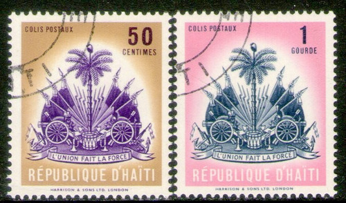Haití 2 Sellos Para Encomienda Postal Escudo De Armas 1961
