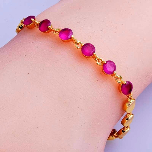 Pulsera Circón Fucsia ,joya Enchapado Oroamarillo