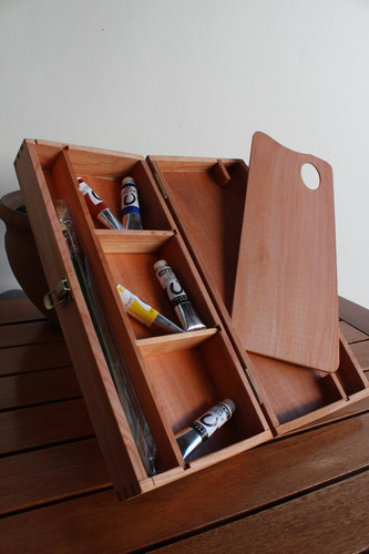 Imagen 4 de 6 de Caja De Madera Portapinceles Paleta Incuida