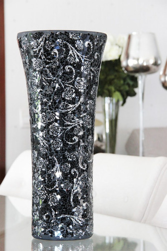 Imagem 1 de 5 de Vaso Mosaico De Vidro Com Floral Prata - Bu038