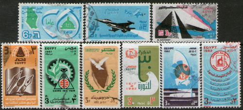 Egipto 9 Sellos Usados Guerra = Avión = Sinaí Año 1982