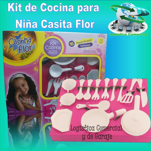 Kit Cocina Juguete Casita Flor 16 Accesorios Cubierto Calder