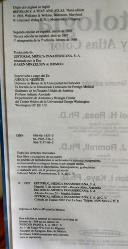 Imagen 2 de 6 de Histología Texto Y Atlas Color, Ross / Romrell / Kaye, 3a.ed