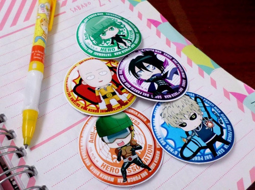 Set De 5 Stickers Circulares De Anime - One Punch Man