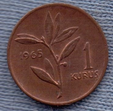 Turquia 1 Kurus 1965 * Planta * Luna Y Estrella *