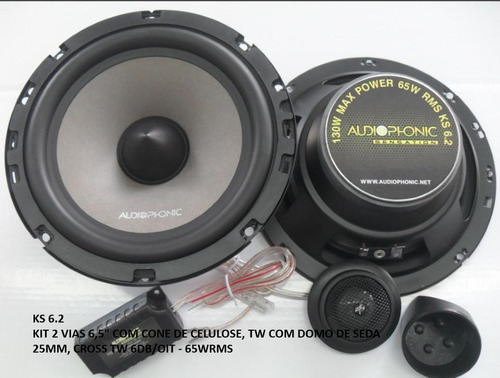 Kit 2 Vias  Audiophonic Ks 6.2 Linha 2016+cabo Rca De Brinde