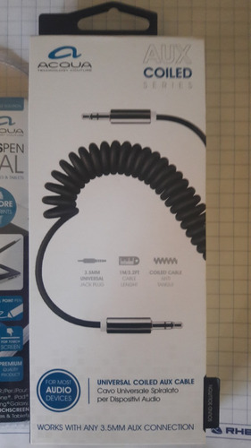 Acqua. Cable Auxiliar Espiral. 1 Metro. 3.5mm Jack Universal