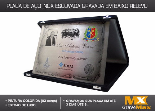 Placa De Homenagem Aço Inox Escovada Formato 10x15cm