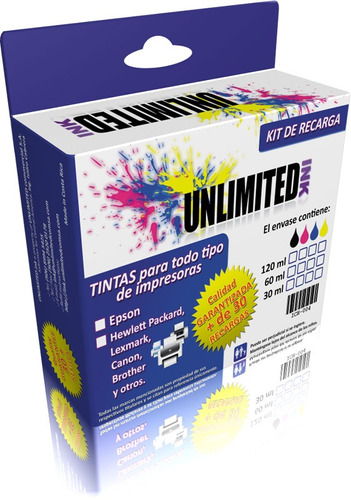 Tinta Compatible Unlimited Ink Para Recarga Epson 60ml X 4 