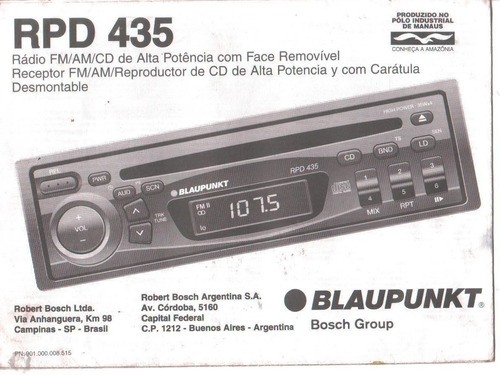 Manual Proprietario Som Blaupunnkt Rpd 435  Frete Grátis