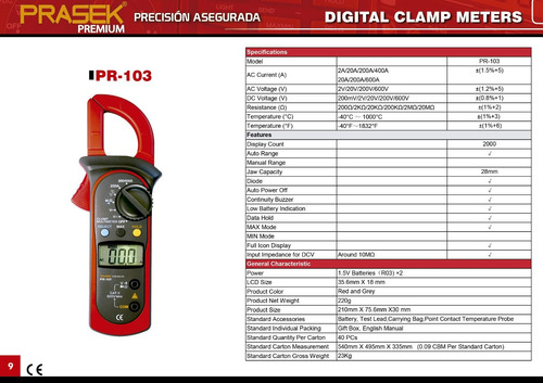 Pinza Amperimetrica Prasek Con T° Pr-103