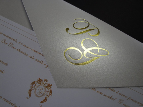 Convite Casamento Perolado Envelope Iniciais 25 Unid.