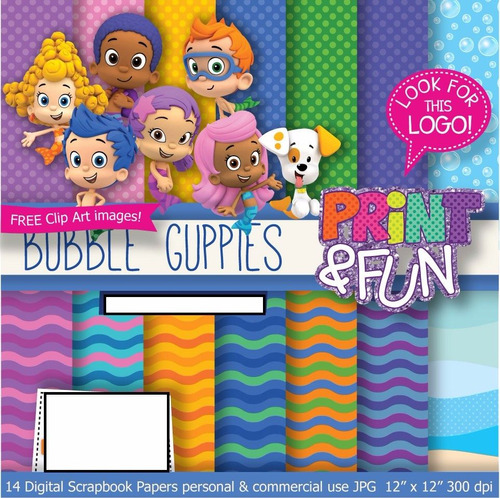 21 Itens Kit Digital Editavel Scrapbook Bubble Guppies