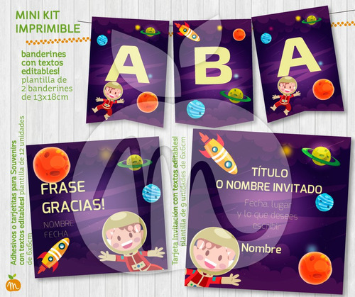 Kit Imprimible Espacial Y Astronauta - Con Textos Editables