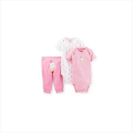 Carter\'s 3 Piezas (pantalon+2bodies M/c) 6m, Rosado