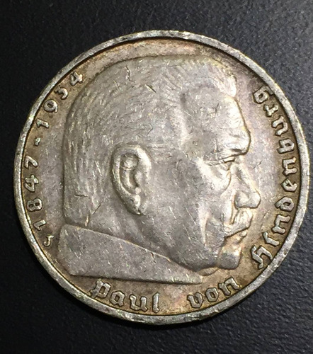 Ale034 Moneda Alemania 3er Reich 5 Mark 1938 J Xf Plata Ayff (Usado)