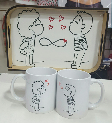 Set Desayuno Bandeja 2 Tazas Personalizadas San Valentin