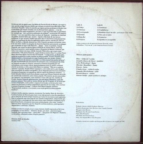 Antonio Adoldo Abraça Ernesto Nazareth - Lp 1981 - Brasil