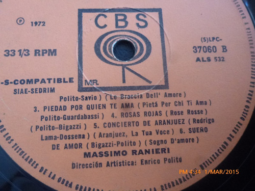 Vinilo Lp De Massimo Ranieri -rosas Rojas (u154
