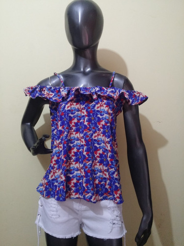 Blusa St. Marie Seda Flores Voladitos Hombros Descubiertos