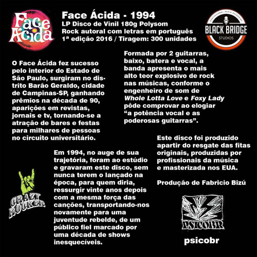 Lp Face Ácida Deep Purple Rock Vinil Promoção Psicobr