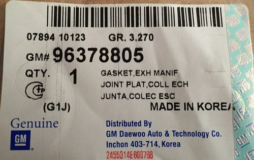Empacadura Multiple Escape Aveo Original Gm