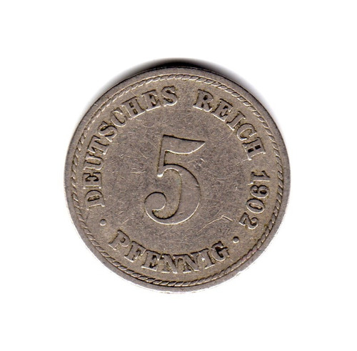 Moneda Alemania Imperio 5 Pfennig 1902 A Km#11
