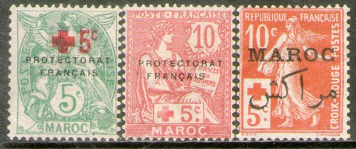 Marruecos Francés 3 Sellos Nuevos Sobretasa Cruz Roja 1914-5