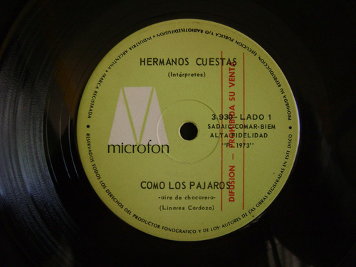 Hermanos Cuesta-como Los Pajaros-promocional-vinilo Simple