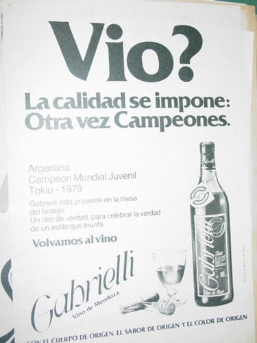 Publicidad Vino Gabrielli Mendoza Campeones Tokio 1979
