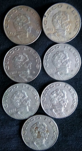 Monedas Antiguas De 5 Pesos V. Guerrero México 1971 - 1978