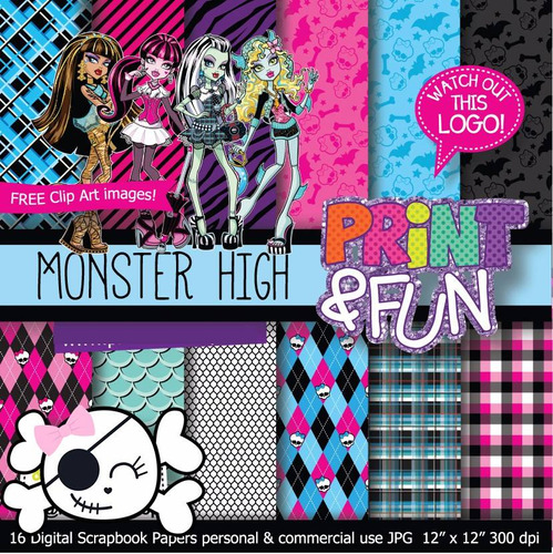 Kit Imprimible Pack Fondos Monster High Clipart