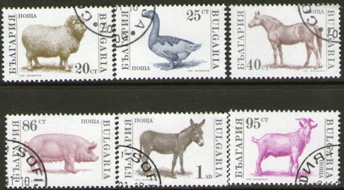 Bulgaria Serie X 6 Sellos Usados Animales De Granja Año 1991