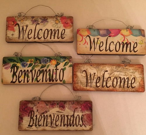 2 Letreros Bienvenido Welcome Vintage Bolo Recuerdo Regalo