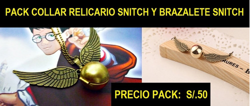 Regalo Amor Pack Collar Relicario + Brazalete Snitch Potter