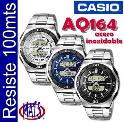 Reloj Casio Aq164 Metal Luz Alarma 60vueltas Cronometro