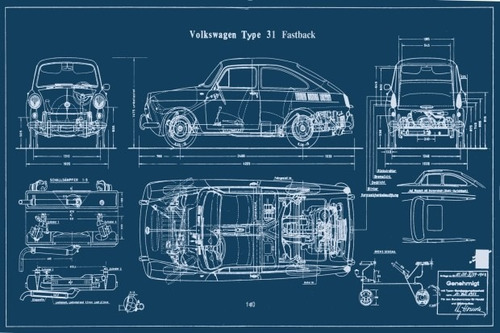 Volkswagen 1600 Fastback - Autos Alemania - Lámina 45x30 Cm.