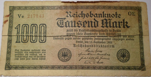 Alemania - Billete De 1000 Mark - Año: 1922
