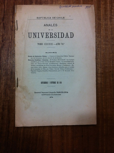 Anales De La Universidad  Tomo 139 Año 74 - Sep Octubre 1916