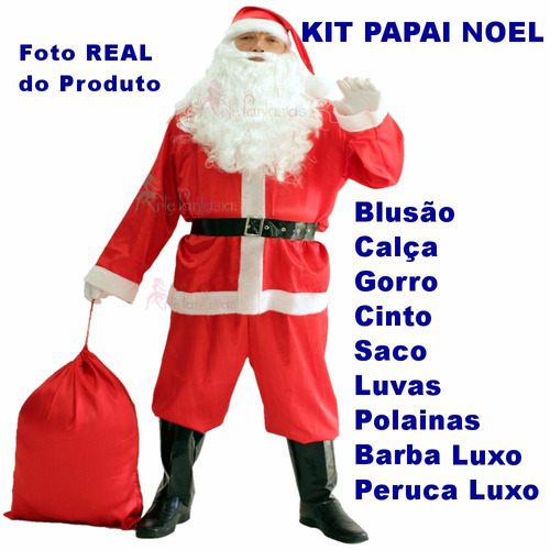 Roupa Fantasia Papai Noel Tamanho Grande + Barba E Peruca G5