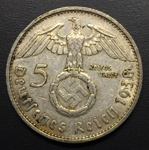 Ale376 Moneda Alemania 3er Reich 5 Mark 1938 E Xf Plata Ayff (Usado)
