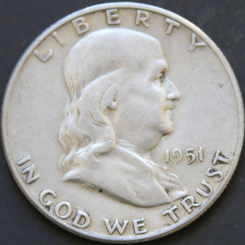1951 S Moneda D Plata 50c Franklin Antigua Ley .90 Lote H248