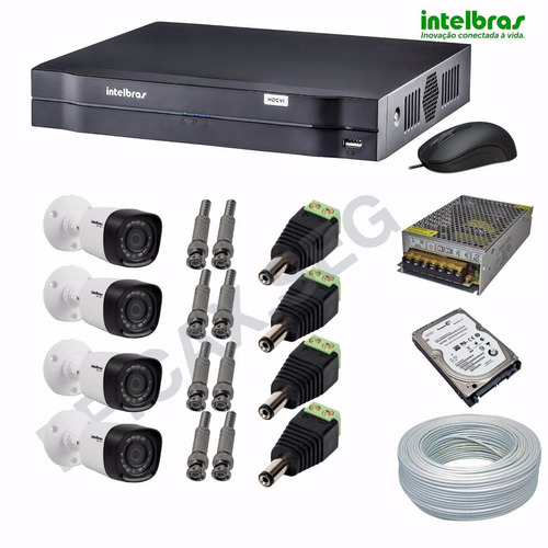 Kit Cftv 4 Cameras Hdcvi 720p Dvr 4 Canais Intelbras 3004 Hd