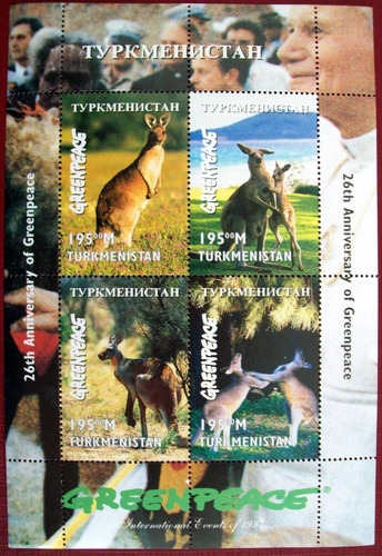 Turkmenistán Canguros Bloq 4 Sellos Greenpeace 97 Mint L6397