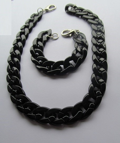 Collar Y Pulsera De Eslabones En Negro Conjunto