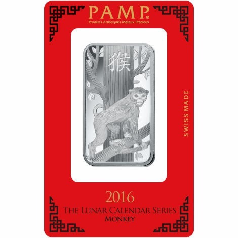 Barra 1 Onza Plata Pura .999 Pamp Suisse 2016  Año Del Mono