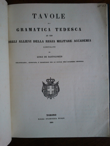 Imagen 2 de 3 de Tavole Gramatica Tedesca Militare Accademia Bartolomeis 1834