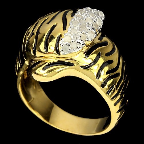 Anel Diamante Natural Prata Banho Ouro 18k Aro 18