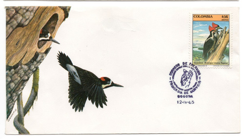 Carpintero Sobre De Primer Día 1985 Fauna Colombiana Aves