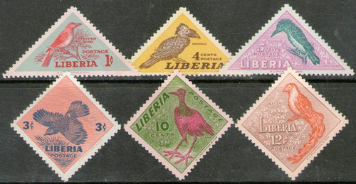 Liberia 6 Sellos Nuevos Sin Goma Aves Y Pájaros Año 1954